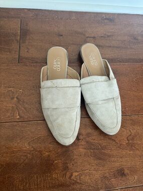Franco Sarto Beige Suede Backless Loafer Mules